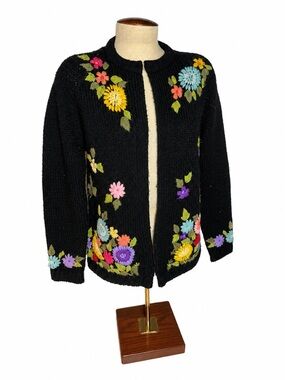 Black Flair Fashions Floral Embroidered Open Cardigan Sweater 008